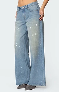 Edikted Paint Splatter Low Rise Jeans