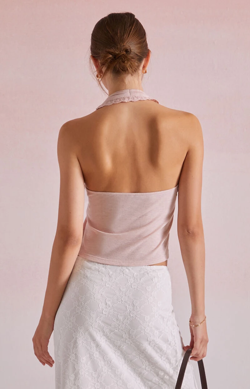 Beverly and Beck Hailey Trim Halter Tank Top