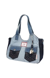 True Religion Color Block Denim Soft Satchel Bag
