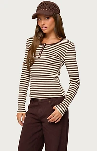 Edikted Roma Striped Henley Top
