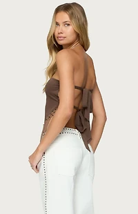 Edikted Backless Sheer Mesh Strapless Top
