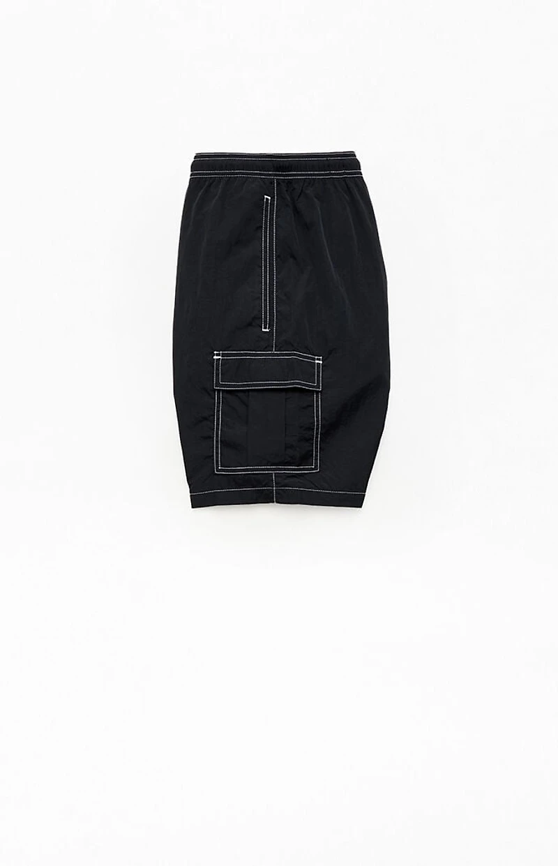 Pacsun Black Baggy Cargo Crinkle 8" Swim Trunks