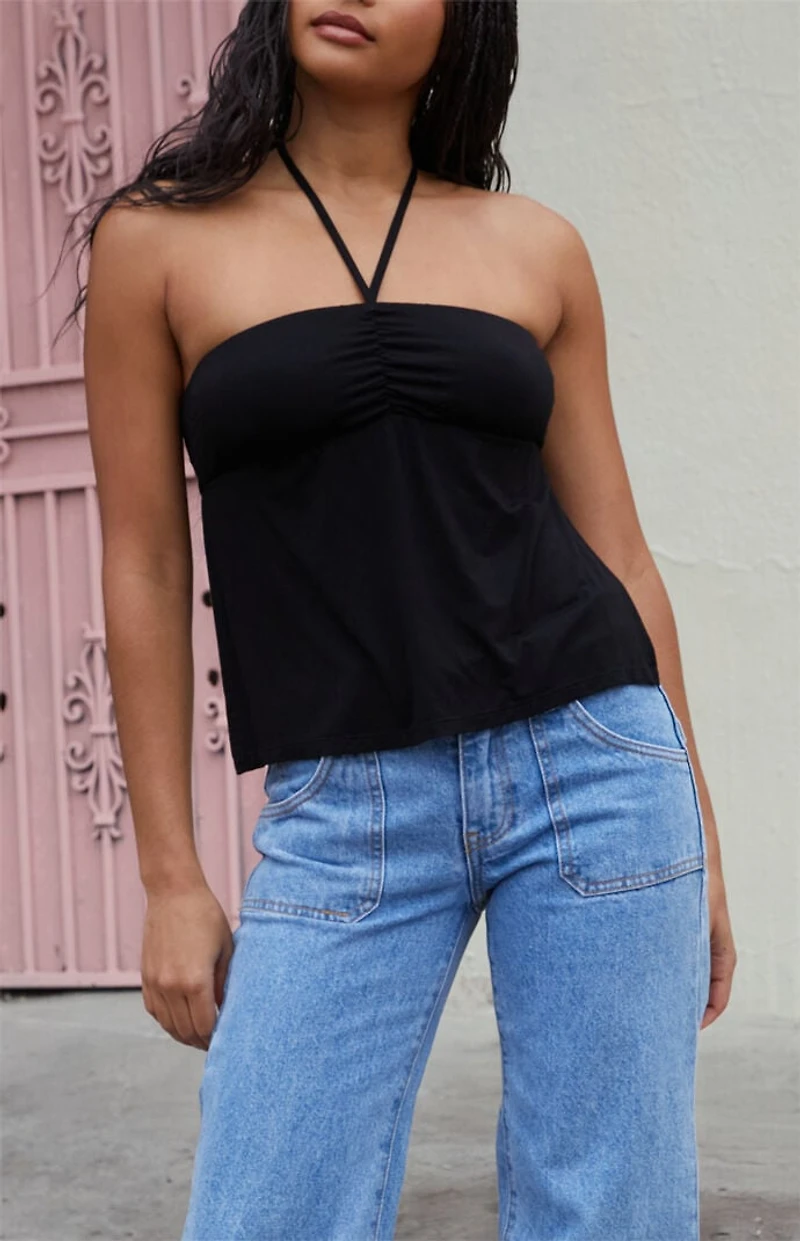 John Galt Black Cinched Halter Top