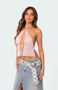 Edikted Sequin Crochet Open Back Top