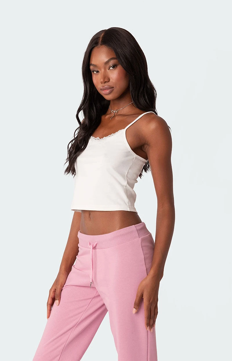 Edikted Lace Trim Ribbed Tank Top