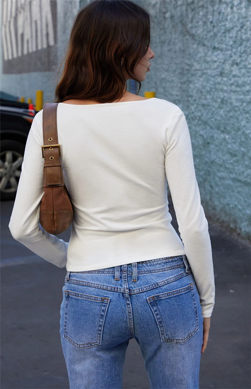 John Galt White Basic Long Sleeve Top