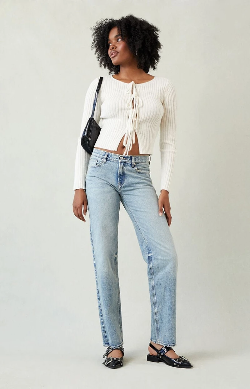 Pacsun Jordyn Low Rise Straight Leg Jeans Stretch Acid Light Blue