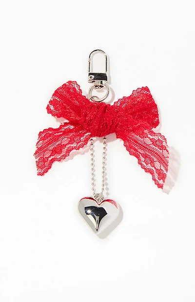 LA Hearts Lace Bow Heart Bag Charm Keychain