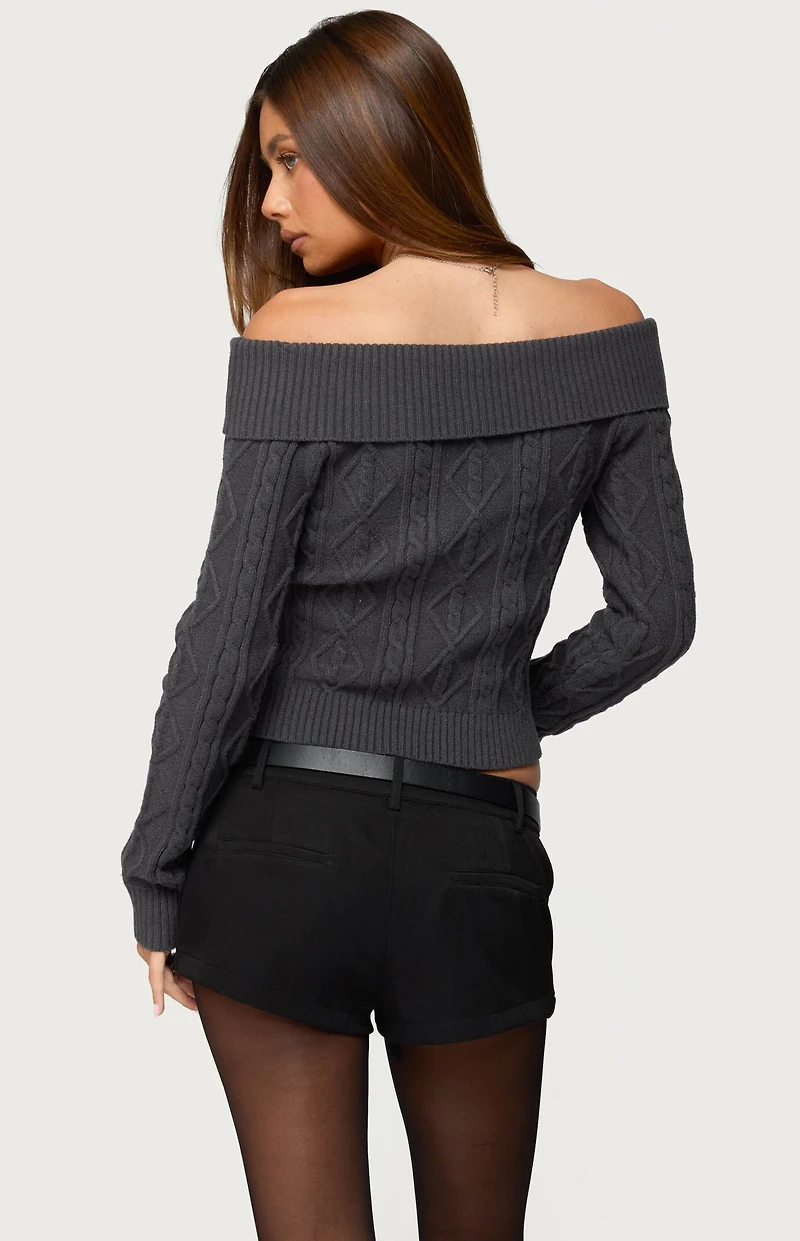 Edikted Leta Off Shoulder Cable Knit Sweater