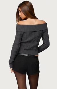 Edikted Leta Off Shoulder Cable Knit Sweater