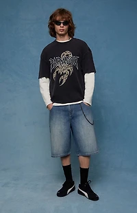 Pacsun Austin Extreme Baggy Denim Shorts Chain Medium Blue