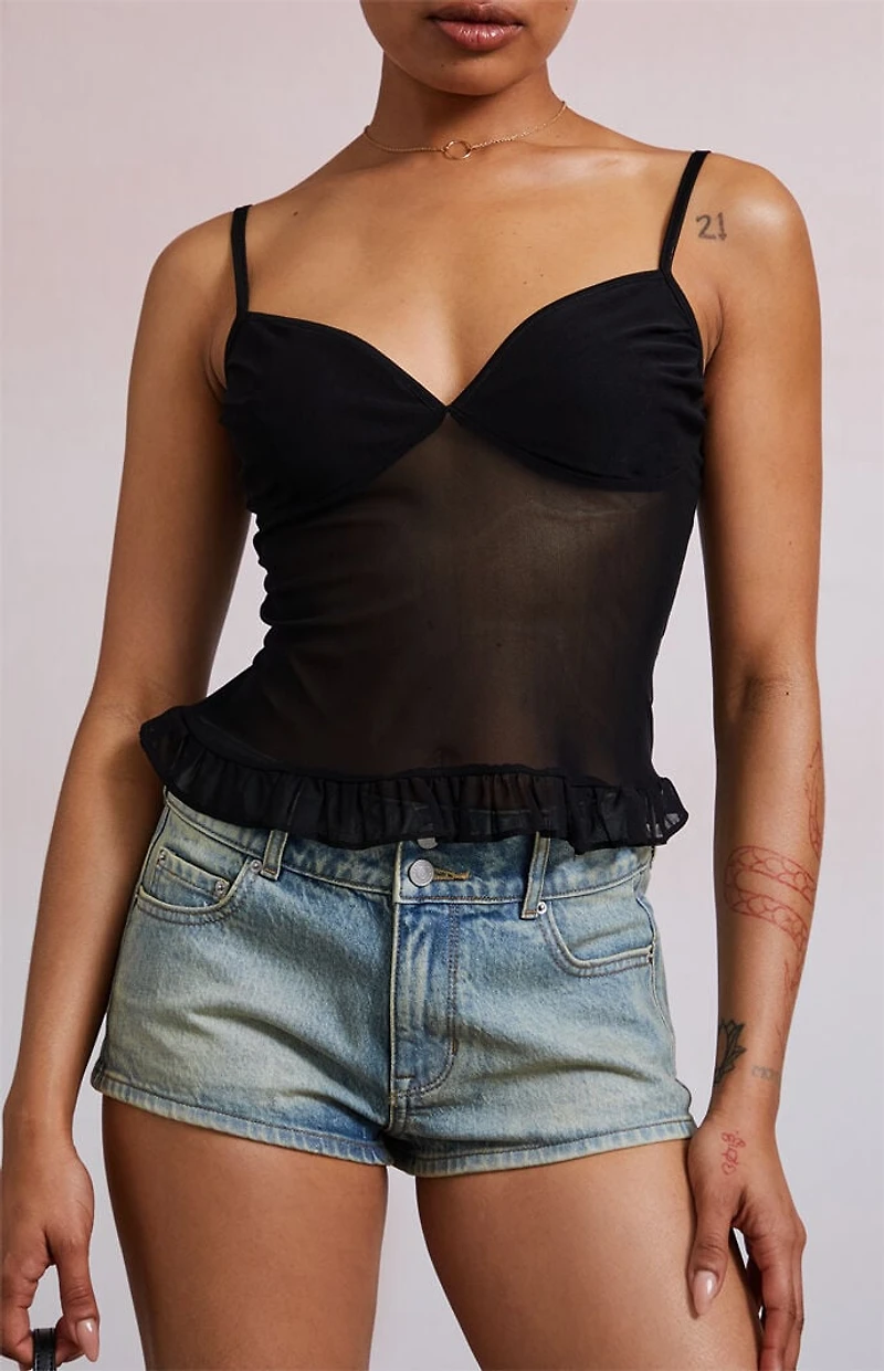 Third Charm Kiki Mesh Sweetheart Ruffle Tank Top