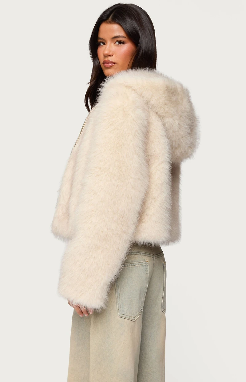 Edikted Beyonca Hooded Faux Fur Jacket