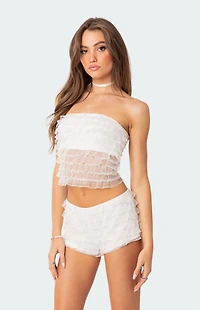 Edikted Julianna Sheer Ruffle Tube Top