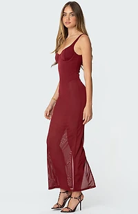 Edikted Mesh Built Bodysuit Maxi Dress