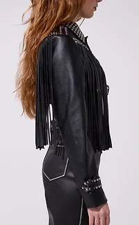 AZALEA WANG Oakly Black Fringe Faux Leather Western Jacket