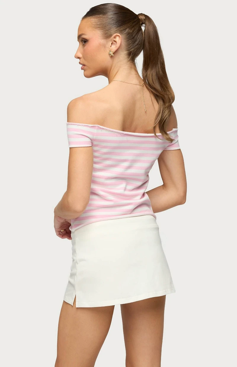 Edikted French Terry Striped Off Shoulder Top
