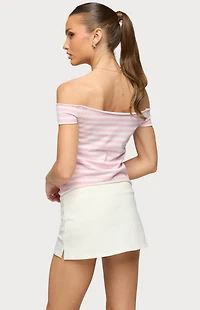 Edikted French Terry Striped Off Shoulder Top