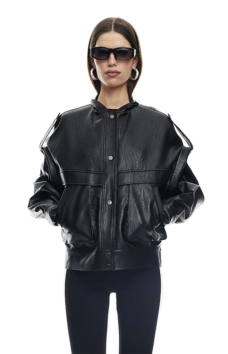 LIONESS Faux Leather Madame Oversized Bomber Jacket
