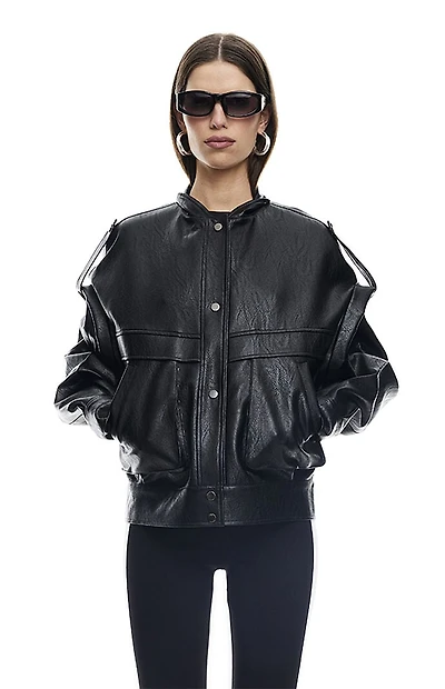 LIONESS Faux Leather Madame Oversized Bomber Jacket