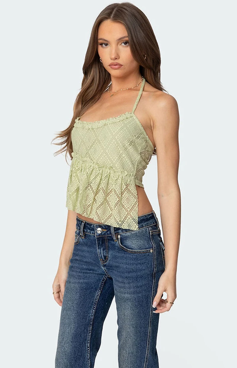 Edikted Asymmetric Lace Halter Top