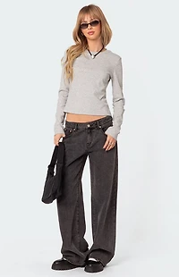 Edikted Marny Long Sleeve Waffle T-Shirt