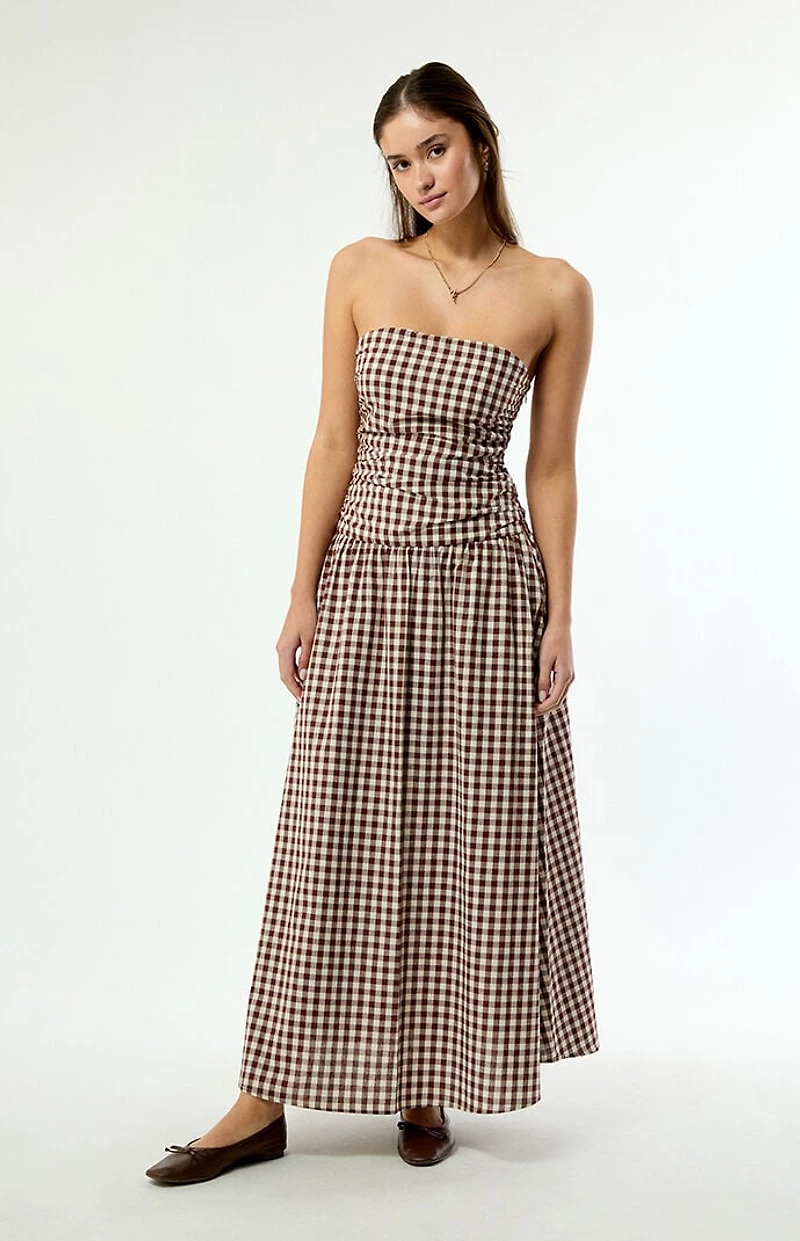 Your Favorite Gemma Strapless Gingham Maxi Dress