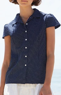 John Galt Navy Polka Dot Rue Collared Top