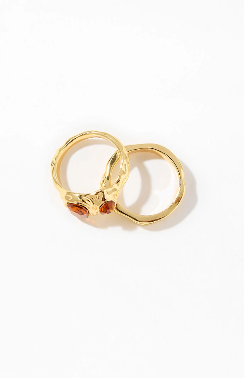 Pacsun 2 Pack Gold Gemstone Rings