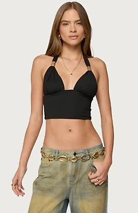 Edikted Aiva Backless Plunge Neck Halter Top