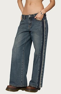 Edikted Petite Contrast Panel Low Rise Jeans