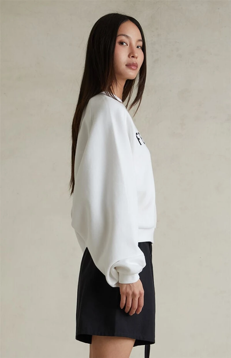 Fear of God ESSENTIALS Women's Bright White Fleece Cropped Crew Neck Sweatshirt