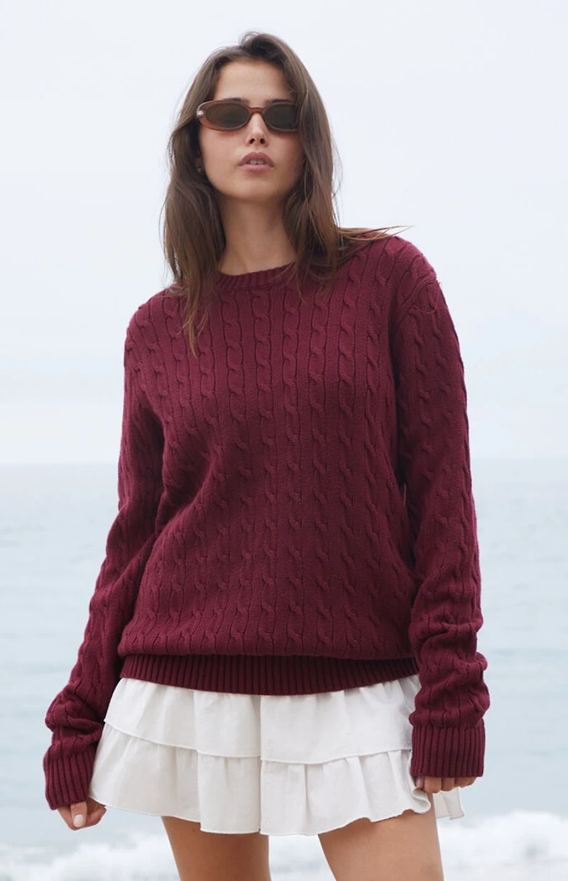 John Galt Burgundy Cable Knit Sweater