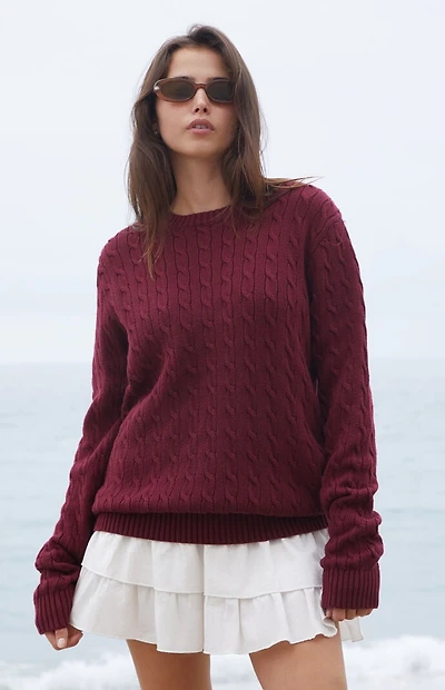 John Galt Burgundy Cable Knit Sweater