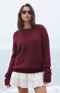 John Galt Burgundy Cable Knit Sweater