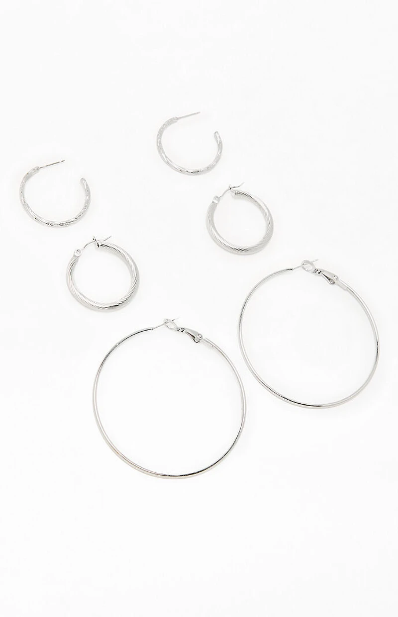 LA Hearts 3 Pack Silver Hoop Earrings