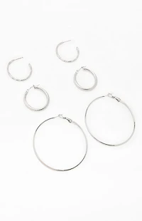LA Hearts 3 Pack Silver Hoop Earrings