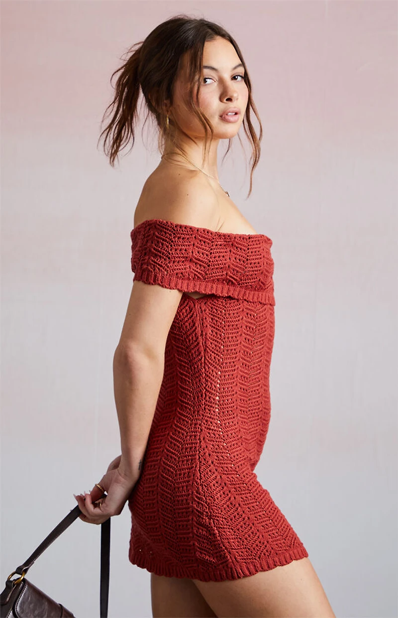 Third Charm Crochet Off-The-Shoulder Mini Dress