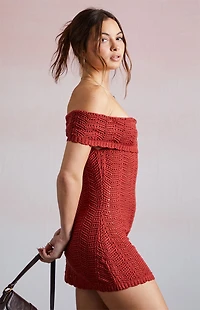 Third Charm Crochet Off-The-Shoulder Mini Dress