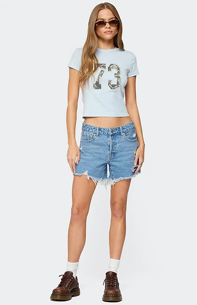 Edikted Cale Distressed Low Rise Denim Shorts