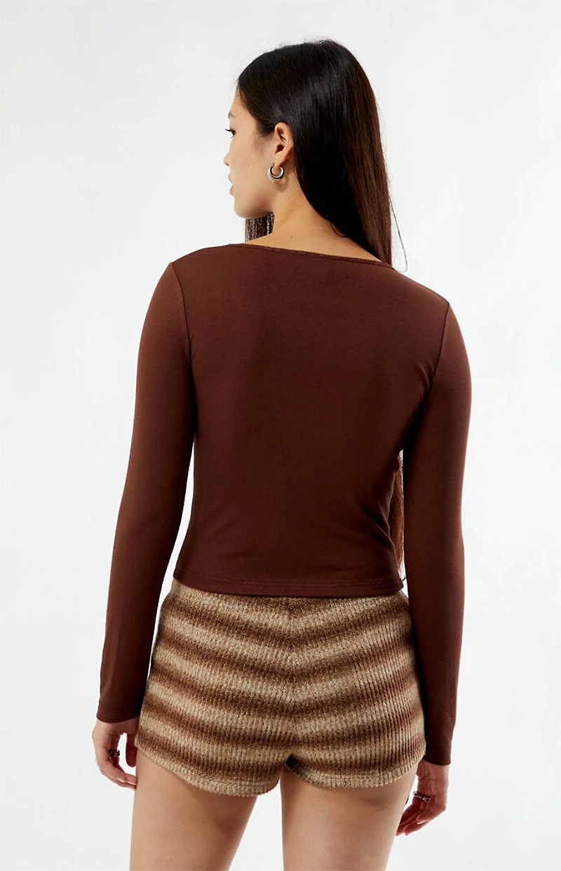 Your Favorite Zoey V-Neck Lace-Up Long Sleeve Top