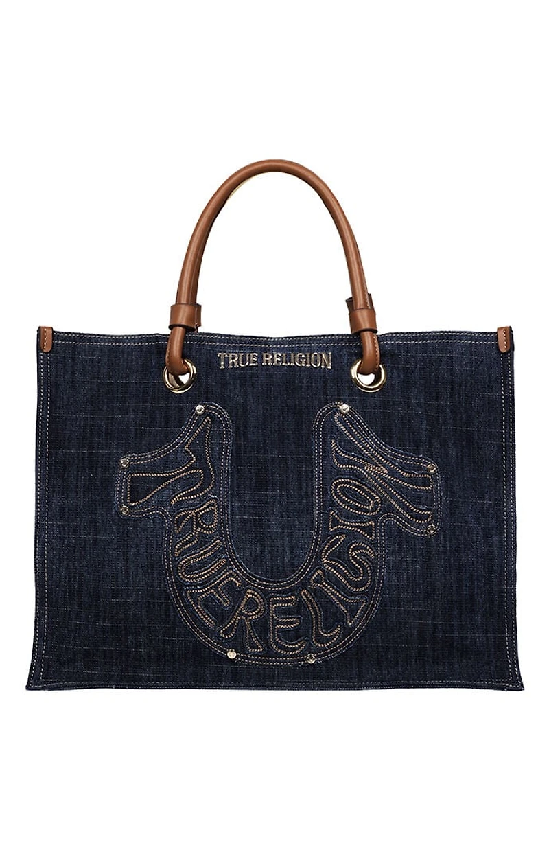 True Religion Andi Horseshoe Applique Denim Tote Bag