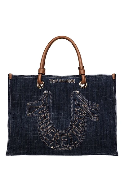 True Religion Andi Horseshoe Applique Denim Tote Bag