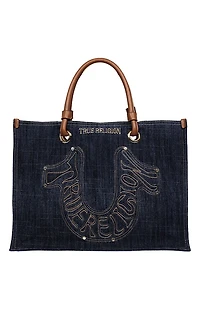 True Religion Andi Horseshoe Applique Denim Tote Bag