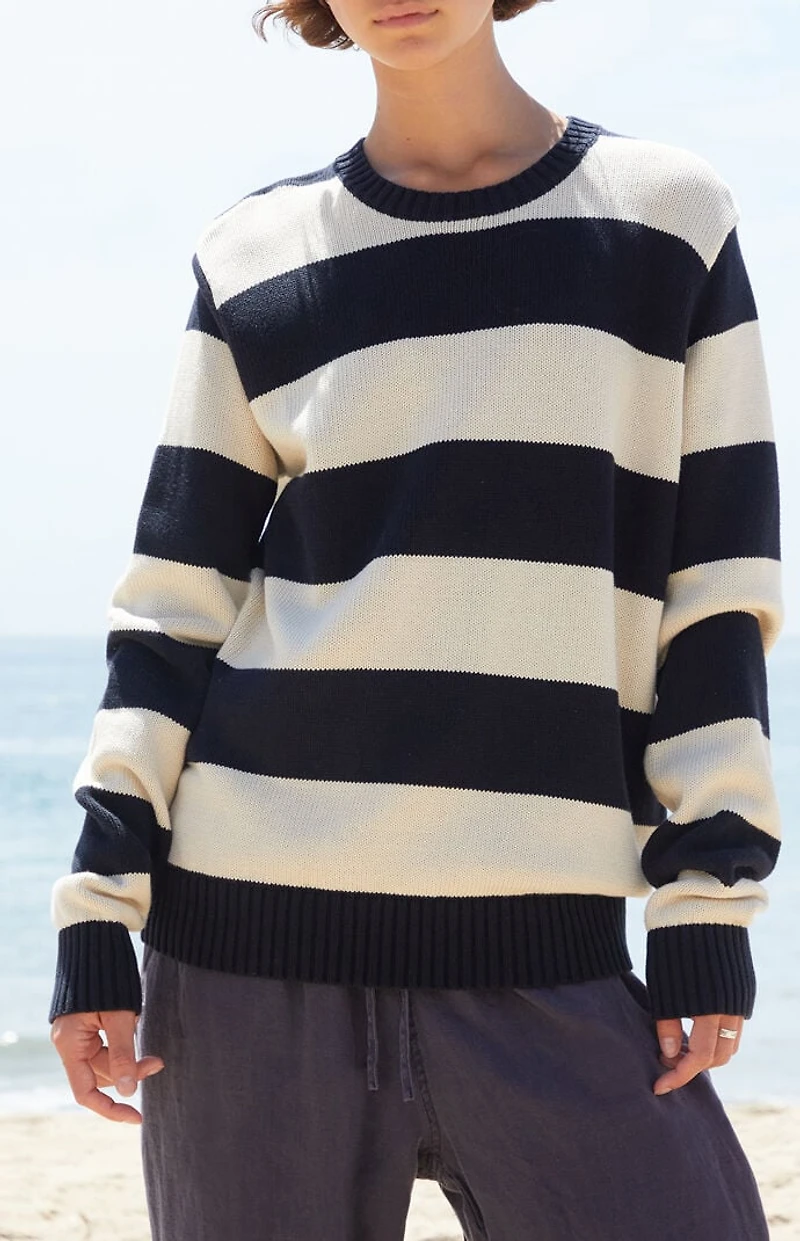 John Galt Navy & White Striped Thick Knit Sweater