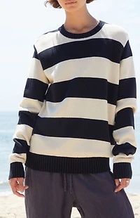 John Galt Navy & White Striped Thick Knit Sweater