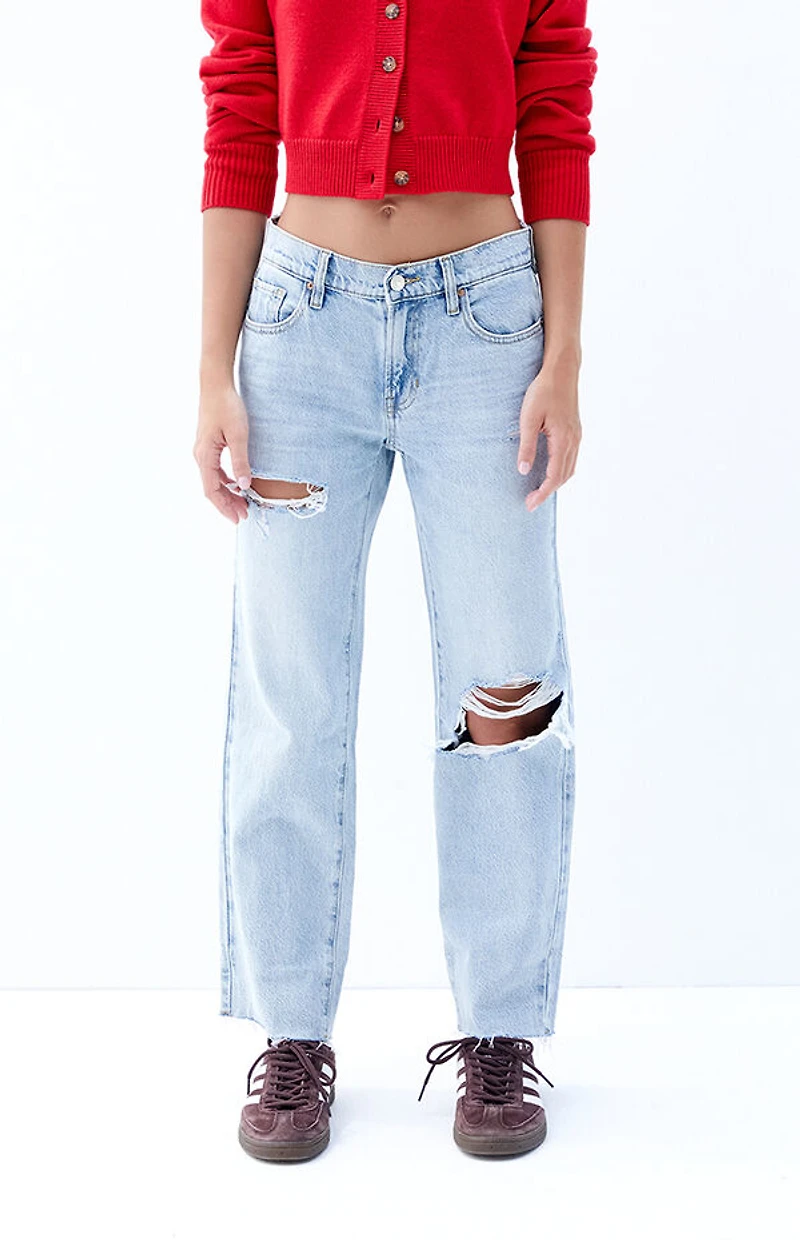 Pacsun '90s Straight Leg Jeans Stretch Ripped Light Indigo