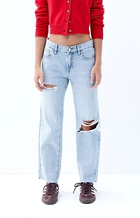 Pacsun '90s Straight Leg Jeans Stretch Ripped Light Indigo