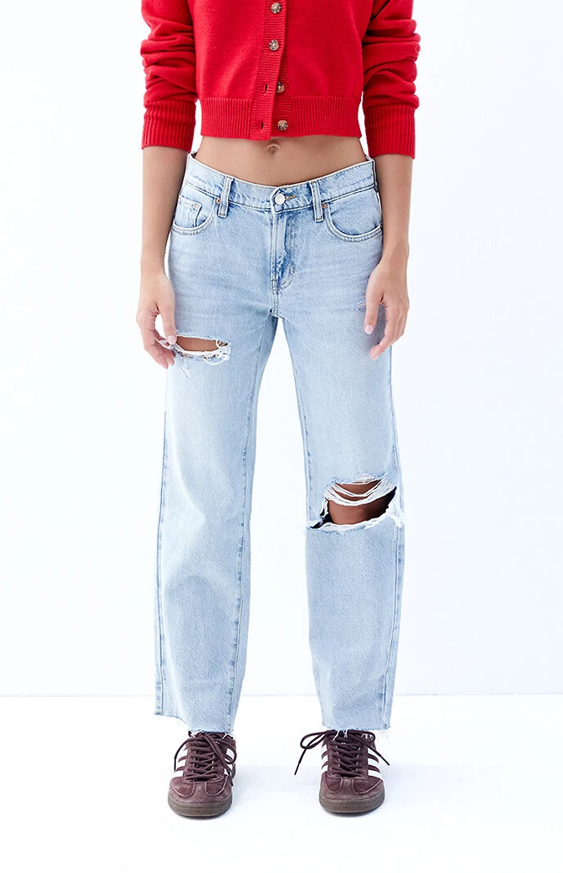 Pacsun '90s Straight Leg Jeans Stretch Ripped Light Indigo