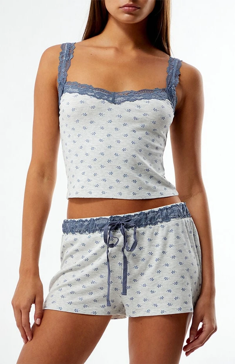 LA Hearts Floral Print Knit Pajama Tank & Shorts Two-Piece Set